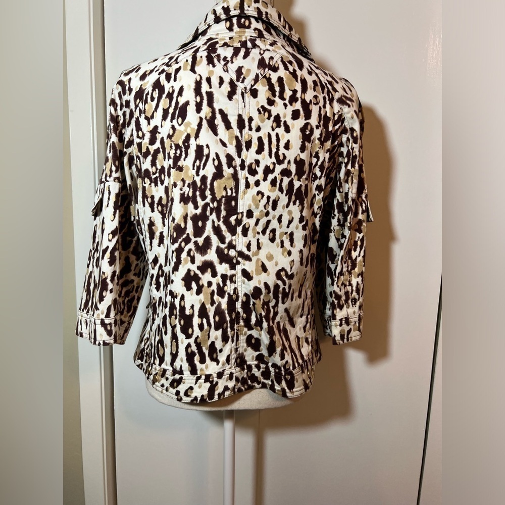 Just B Leopard Print Crop Jacket Women’s Size M Gold Metallic Accents 3/4 Sleeve - Picture 9 of 9
